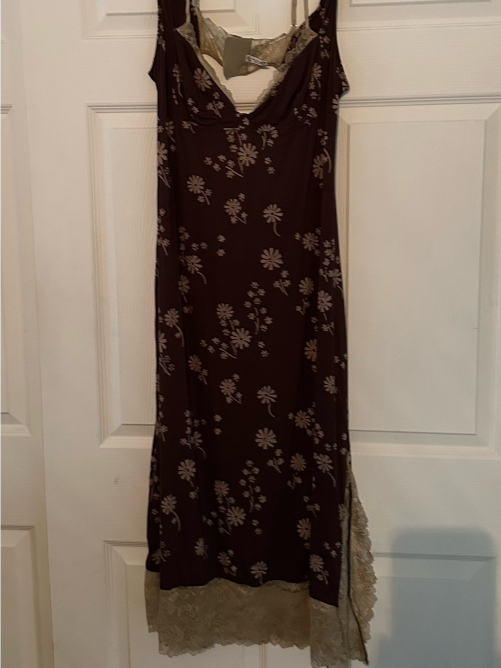 Free People Party Crasher Brown Floral Lace-Trim Slip Midi Dress XL - Picture 5 of 6